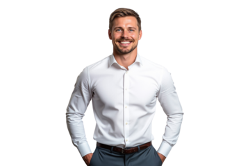 Smiling Entrepreneur with hands in pockets, isolated on transparent background