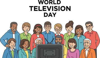 Celebrating world television day with a diverse group of people watching tv