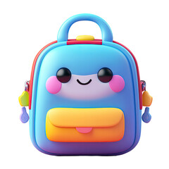 Adorable Blue Cartoon Backpack with Cute Face and Yellow Pocket.