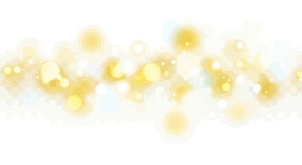 Abstract background of glowing golden and white bokeh lights on a white backdrop. © Avoxel