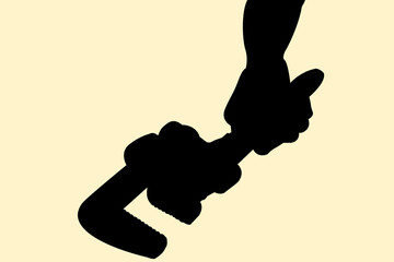 Silhouette of hand grasp pipe wrench. Icon of grab a heavy tools. Vector illustration.	
