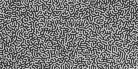 Fototapeta premium Abstract truing organic wallpaper Turing reaction diffusion monochrome seamless pattern with chaotic motion. Generative algorithm psychedelic background. Reaction-diffusion or truing pattern formation