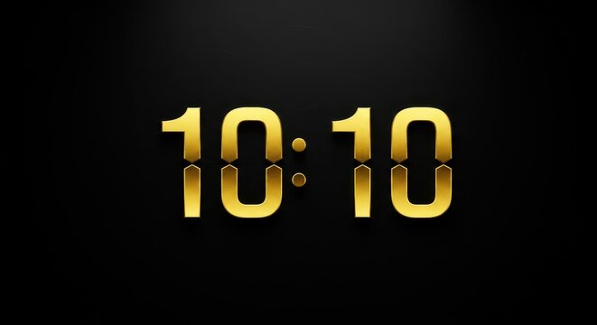 Shiny golden digital time display showing ten ten against a dark background