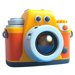 Adorable Cartoon Camera with Yellow and Orange Body.