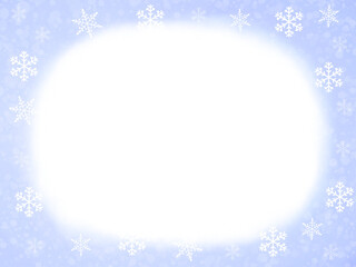 雪の結晶と優しい水彩・水色のふんわり背景素材とフレーム