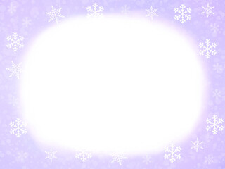 雪の結晶と優しい水彩・薄紫色のふんわり背景素材とフレーム