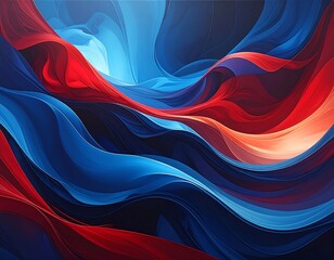 Abstract flowing design of red and blue layered vibrant colors