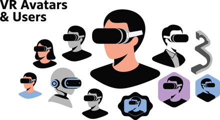 Diverse VR Avatars and Users Wearing Virtual Reality Headsets in Various Styles and Representations