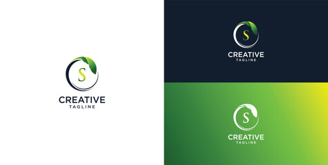 Circle star leaf and letter S logo template