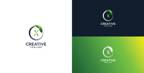 Circle star leaf and letter X logo template