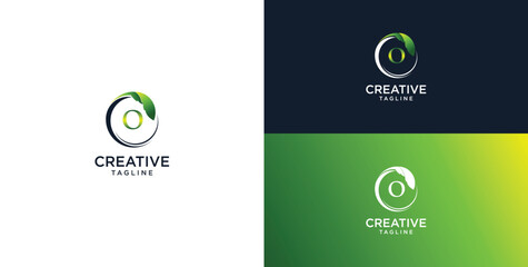 Circle star leaf and letter O logo template