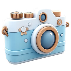 Adorable cartoonstyle toy camera with blue and white body.