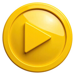 Play icon inside gold coin. Button or badge design