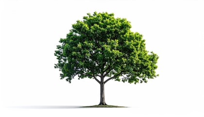 Obraz premium Lush Green Tree With Full Canopy Of Leaves Standing In A White Studio With Soft Shadows And A Clear Bright Sky Background Casting Subtle Light
