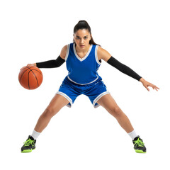 Naklejka premium Dynamic Basketball Player Dribbling with Intense Focus on Transparent Isolated Background