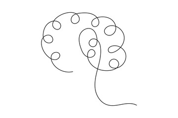 Abstract human brain one line art symbol of mind and knowledge