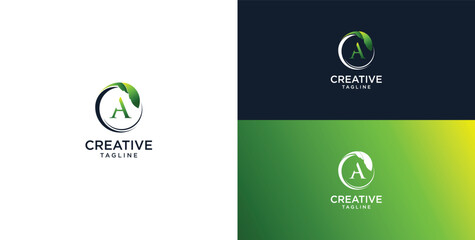 Circle star leaf and letter A logo template