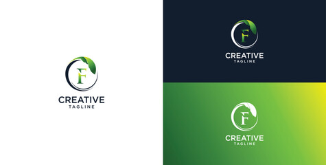 Circle star leaf and letter F logo template