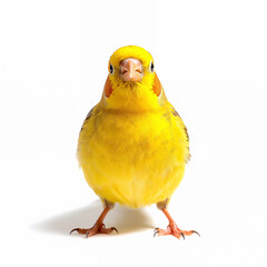 Yellow Canary Portrait on White Background, Close-Up of Serinus canaria with Bright Yellow Feathers and Orange Cheek Patches