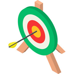 Target Practice Bullseye With Arrow In Center On A Wooden Stand In An Isometric View With A Transparent Background And No Defects Visible