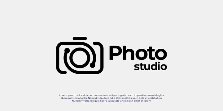Modern and minimalist photo studio logo featuring a camera with a pixel effect and eye-shaped lens. Perfect for photography, media, and digital creative businesses.