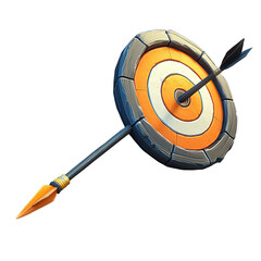 Arrow hitting a stylized target with segmented stone border.