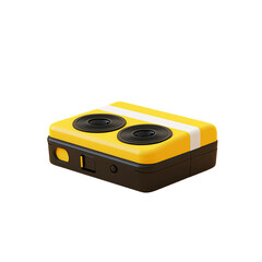 Bright yellow and black duallens camera with white stripe detail.