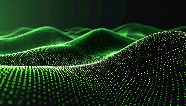 Abstract digital landscape with green, glowing, undulating surface