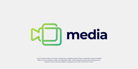 Modern media logo with a colorful play button and video camera symbol. Ideal for video production, streaming, and digital media businesses.