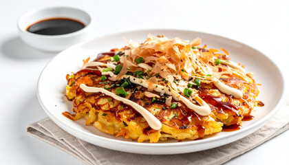 Japanese okonomiyaki on a white background