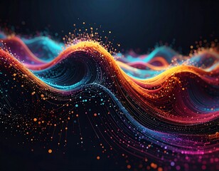 Abstract waves of colorful, glowing particles and lines