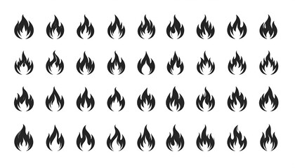 Collection of stylized flame illustrations in various shapes and sizes