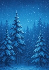 Obraz premium Serene snowy forest night