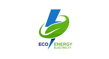 Eco Energy Electricity Logo Symbol Green Leaf Lightning Bolt.