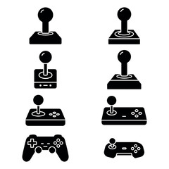 Black Glyph Joystick Icon Set on White Background