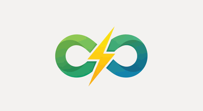 Infinity symbol with lightning bolt representing energy and power.