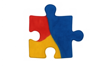 Fabric puzzle piece creating autism awareness symbol and neurodiversity concept on a transparent background