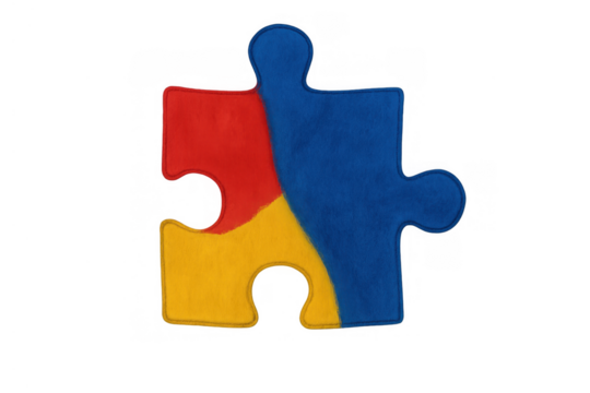 Fabric puzzle piece creating autism awareness symbol and neurodiversity concept on a transparent background