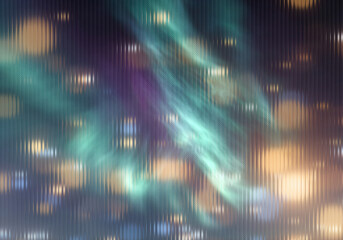 Abstract background with blurred lights and aurora like shapes through textured glass effect