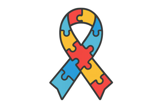 Autism awareness ribbon with colorful puzzle pieces, supporting neurodiversity and spectrum inclusion