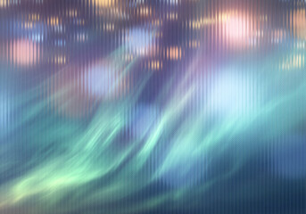Abstract blurred background with light streaks and bokeh effect through textured glass surface