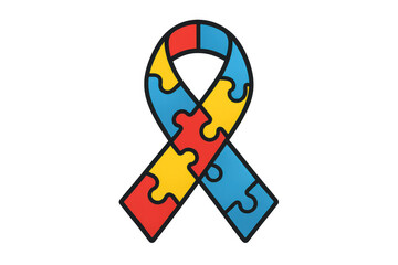 Autism awareness puzzle ribbon symbolizing neurodiversity and support, with a transparent background