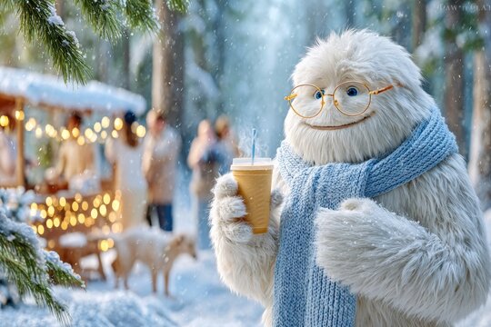 Celebración de Navidad y Año Nuevo en un bosque invernal con un personaje amigable
