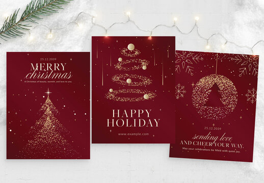 Christmas Flyer Template & Vector Invitation Layout in Festive Holiday Season Luxury Red Gold Style