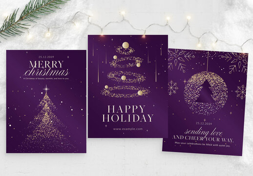 Christmas Flyer Template & Vector Invitation Layout in Festive Holiday Season Luxury Purple Gold Style