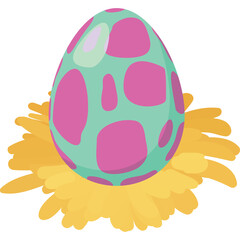 Teal Easter Egg With Pink Spots Nestled In A Yellow Flower On A Transparent Background