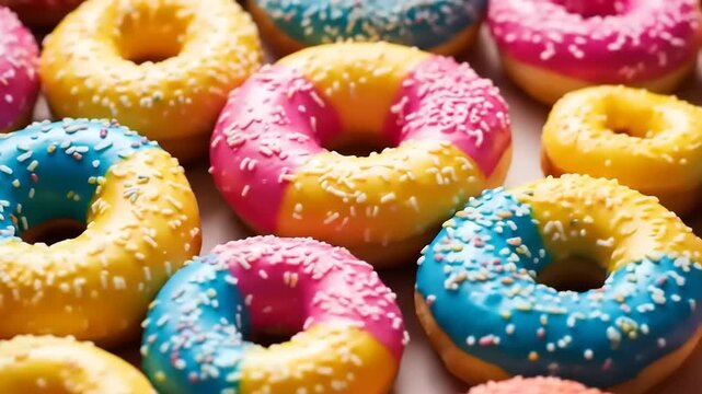 Vibrant Colorful Donuts with Sprinkles  Glaze.