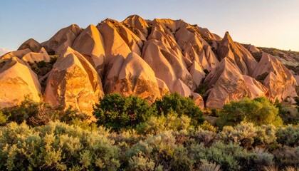 Dramatic Rock Formations in the Desert Landscape at Sunset.