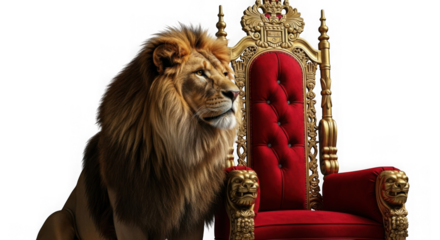 3d majestic lion on ornate throne isolated on transparent background
