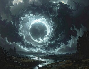 Dramatic Sky - A Swirling Vortex of Stormy Clouds and Light.